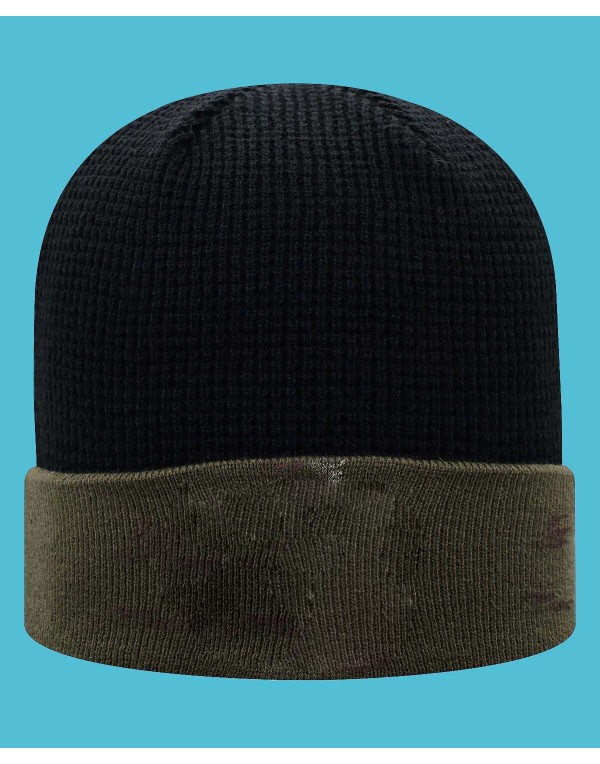 Men's Olive and Black Skully Cuffed Knit Hat