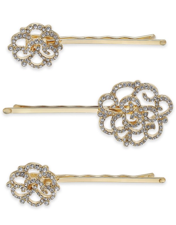 Gold-Tone 3-Pc. Set Pavé Hair Pins