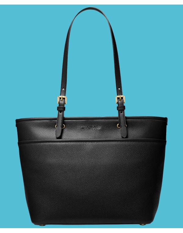 Medium Leather Top Zip Pocket Tote