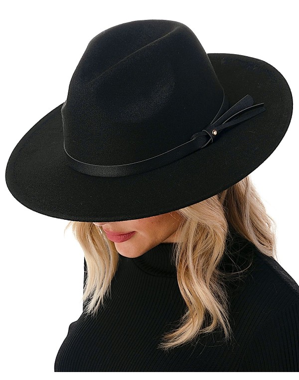 Women's Wool Blend Felt Hat with Vegan Leather Ban...