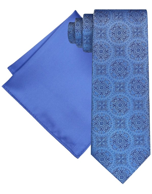 Men's Extra Long Ornate Medallion Tie & Solid Pock...