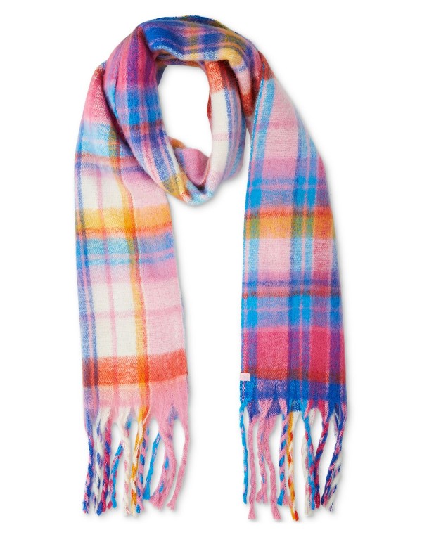 Women's Multicolored Plaid Fringe-Trim Scarf